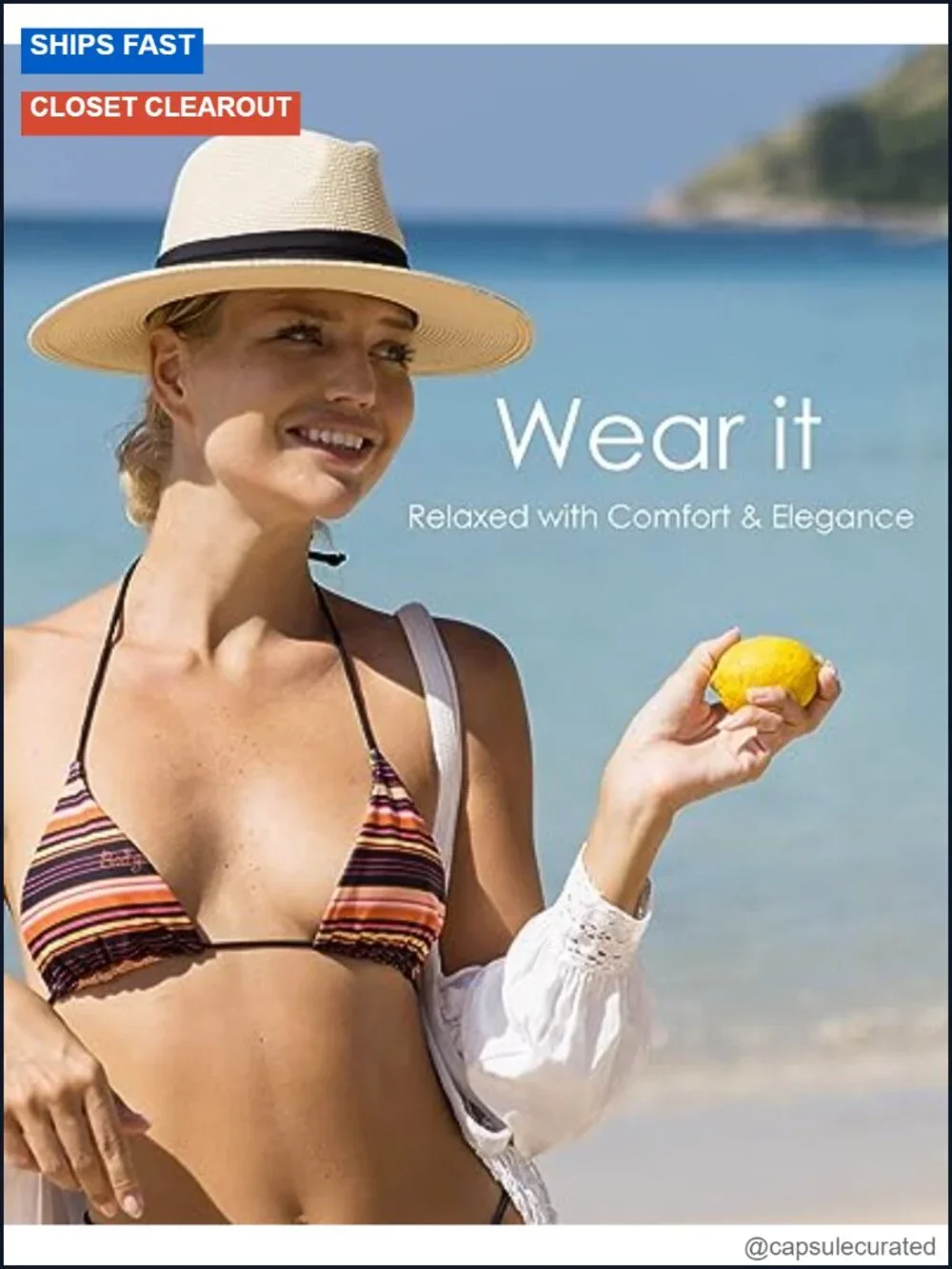 Wide Brim Straw Fedora Sun Hat - Foldable & Packable with Chin Strap